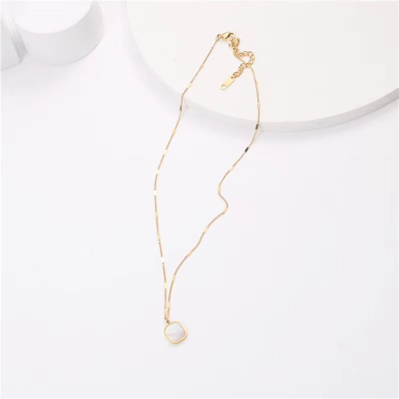 Joolim 18K Gold Plated Dainty White Rectangle Shell Pendant Necklace Stainless Steel Jewelry Wholesale