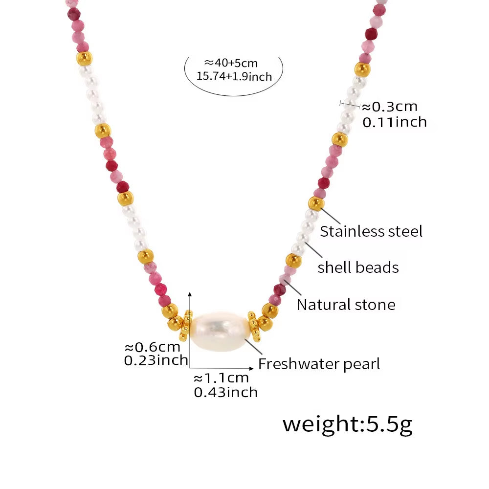 JOOLIM High End Stainless Steel Style Colorful Natural Stone Section Vintage Necklace 18K Gold Plated Jewelry Wholesale