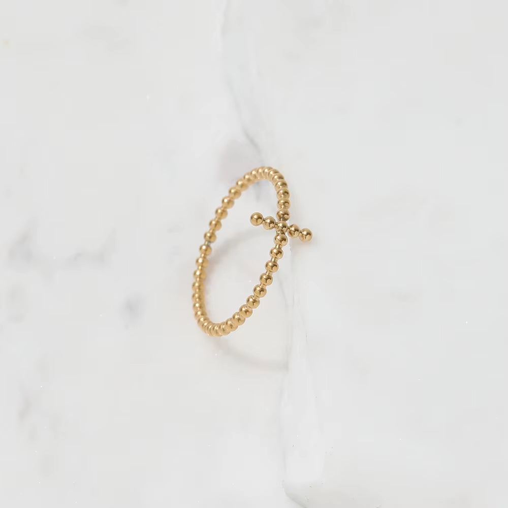 High End Pvd Gold Plated Tiny Dainty Cross Bead Stainless Steel Rings for Women Trendy Jewelry Wholesale
