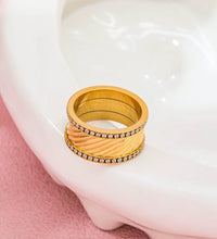 Joolim Jewelry Wholesale High End PVD No Fade Fashion Chunky Double Layer Zirconia Band Stainless Steel Ring for Women