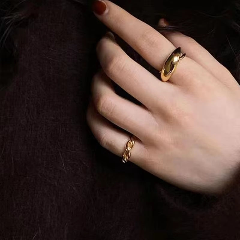 Joolim Jewelry Wholesale 18K Gold Plated Gradient Rope Stainless Steel Open Rings for Women Statement Rings