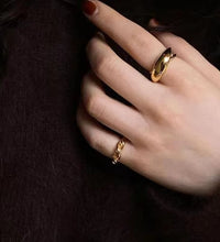 Joolim Jewelry Wholesale 18K Gold Plated Gradient Rope Stainless Steel Open Rings for Women Statement Rings