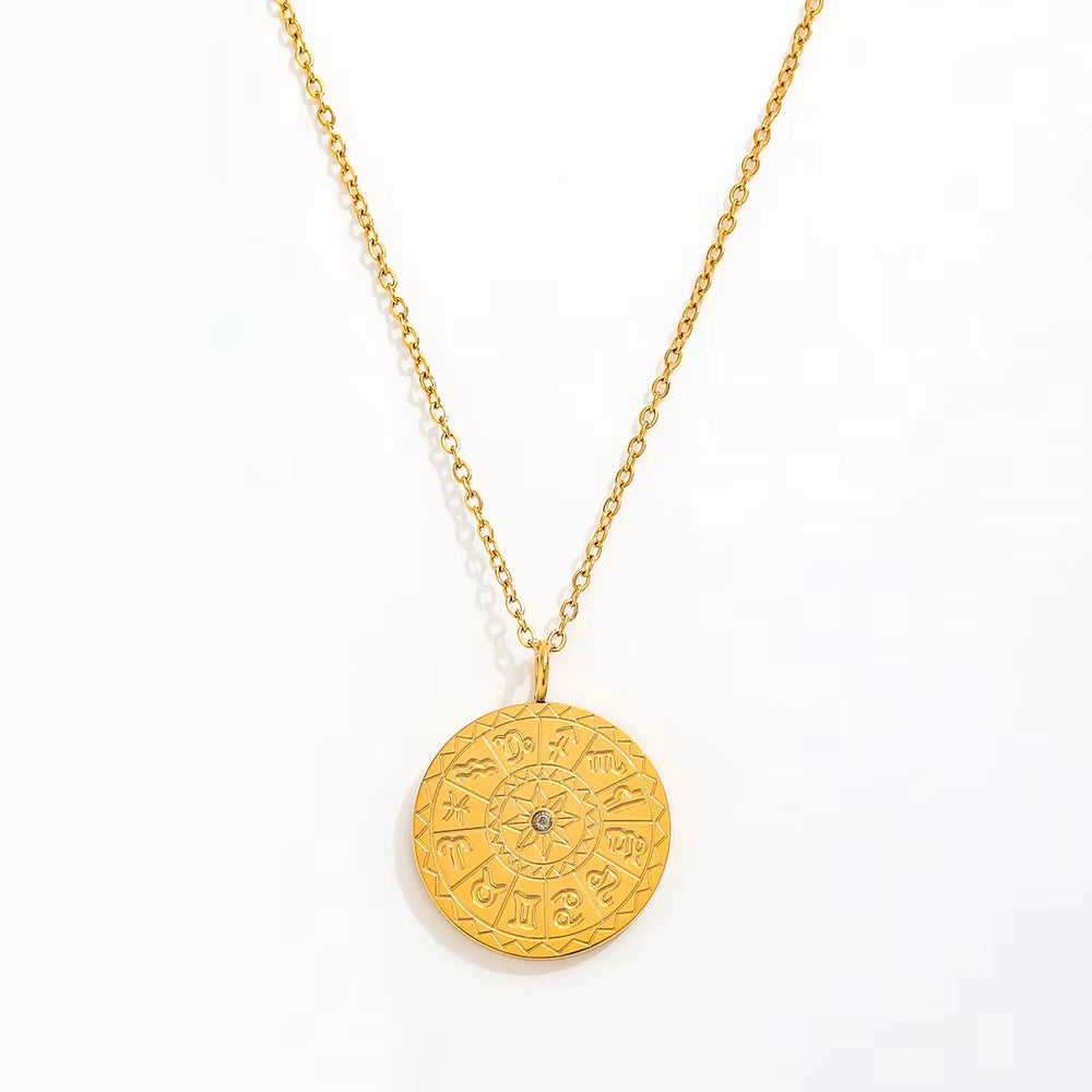 Joolim Jewelry 18K Gold Plated Relief Coin Pendant Choker Necklace Stainless Steel Jewelry Wholesale