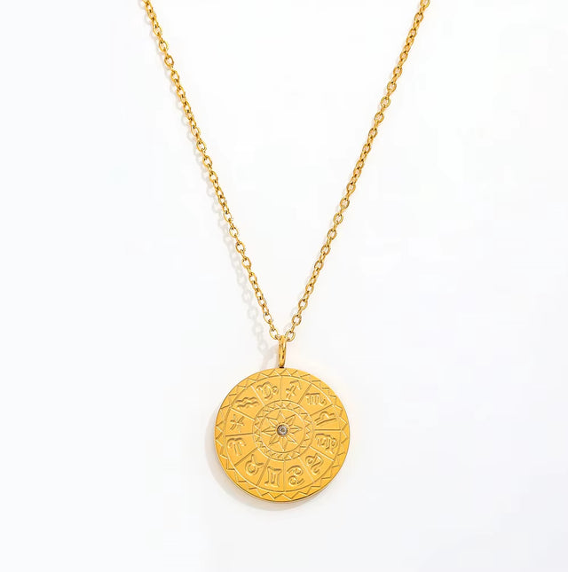 Joolim Jewelry 18K Gold Plated Relief Coin Pendant Choker Necklace Stainless Steel Jewelry Wholesale