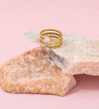 Joolim Jewelry Wholesale 18K Gold Plated Treble Spiral Stainless Steel Spring Wire Heart Zircon Ring Women'S Gift