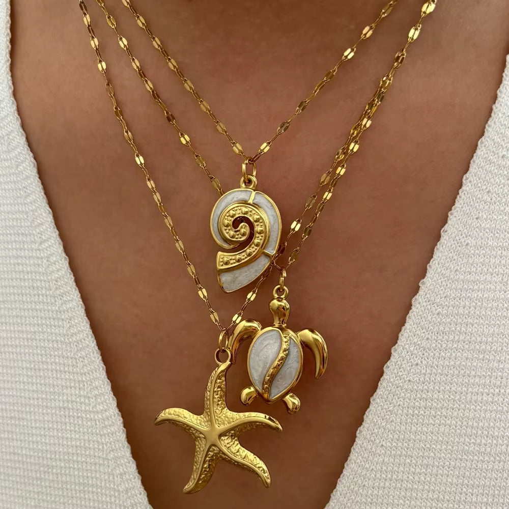 Joolim Jewelry 18K Gold Plated Starfish Sea Snail Turtle Enamel Pendant Necklace Trendy Tarnish Free Gift
