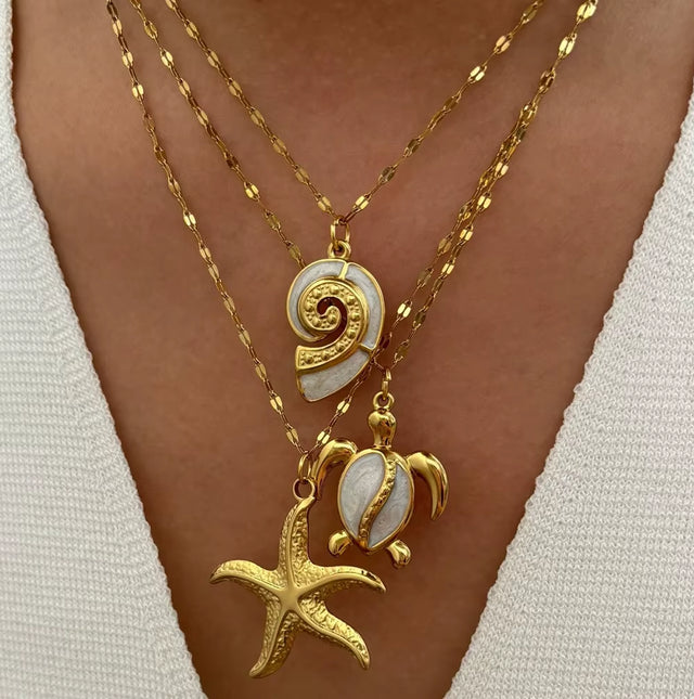 Joolim Jewelry 18K Gold Plated Starfish Sea Snail Turtle Enamel Pendant Necklace Trendy Tarnish Free Gift