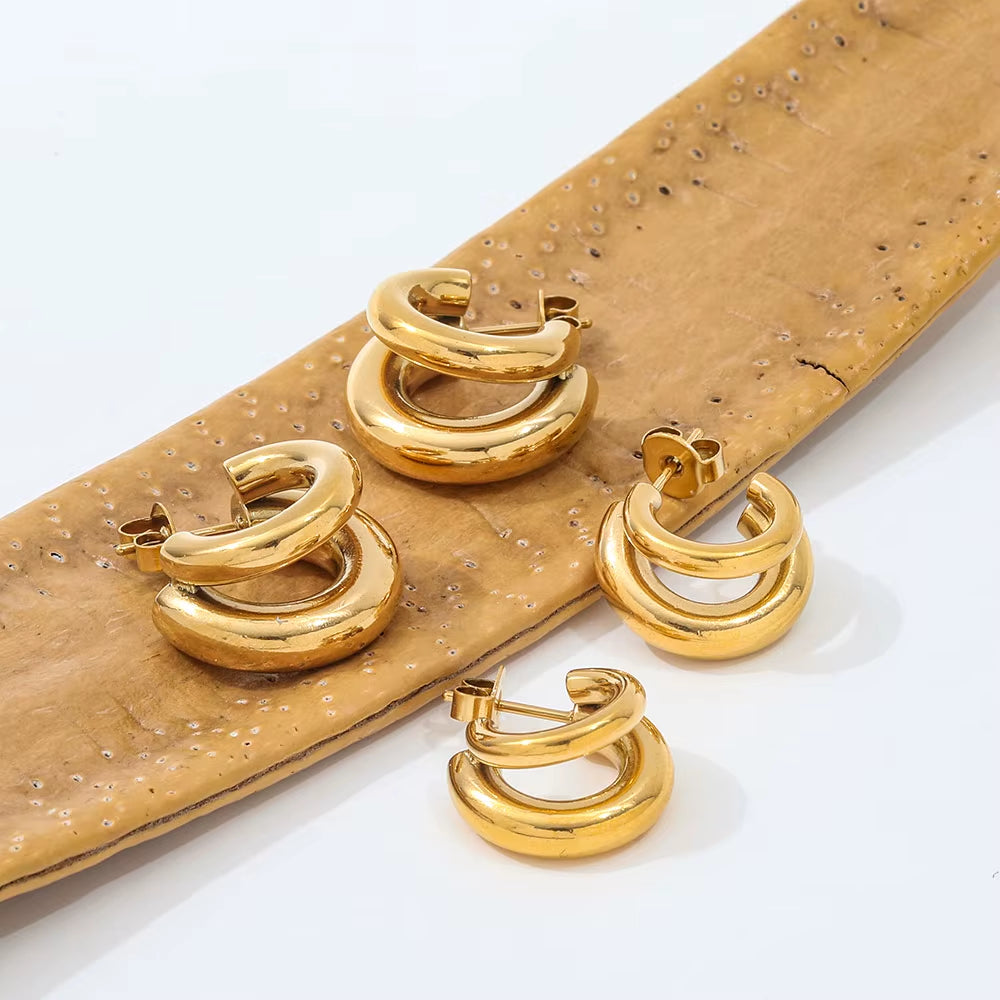 Joolim 18K Gold Plated Wholesale Waterproof&Tarnish Free Fashion Versatile Simple Double C Hoop Earring Stainless Steel Jewelry