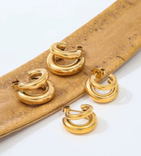 Joolim 18K Gold Plated Wholesale Waterproof&Tarnish Free Fashion Versatile Simple Double C Hoop Earring Stainless Steel Jewelry