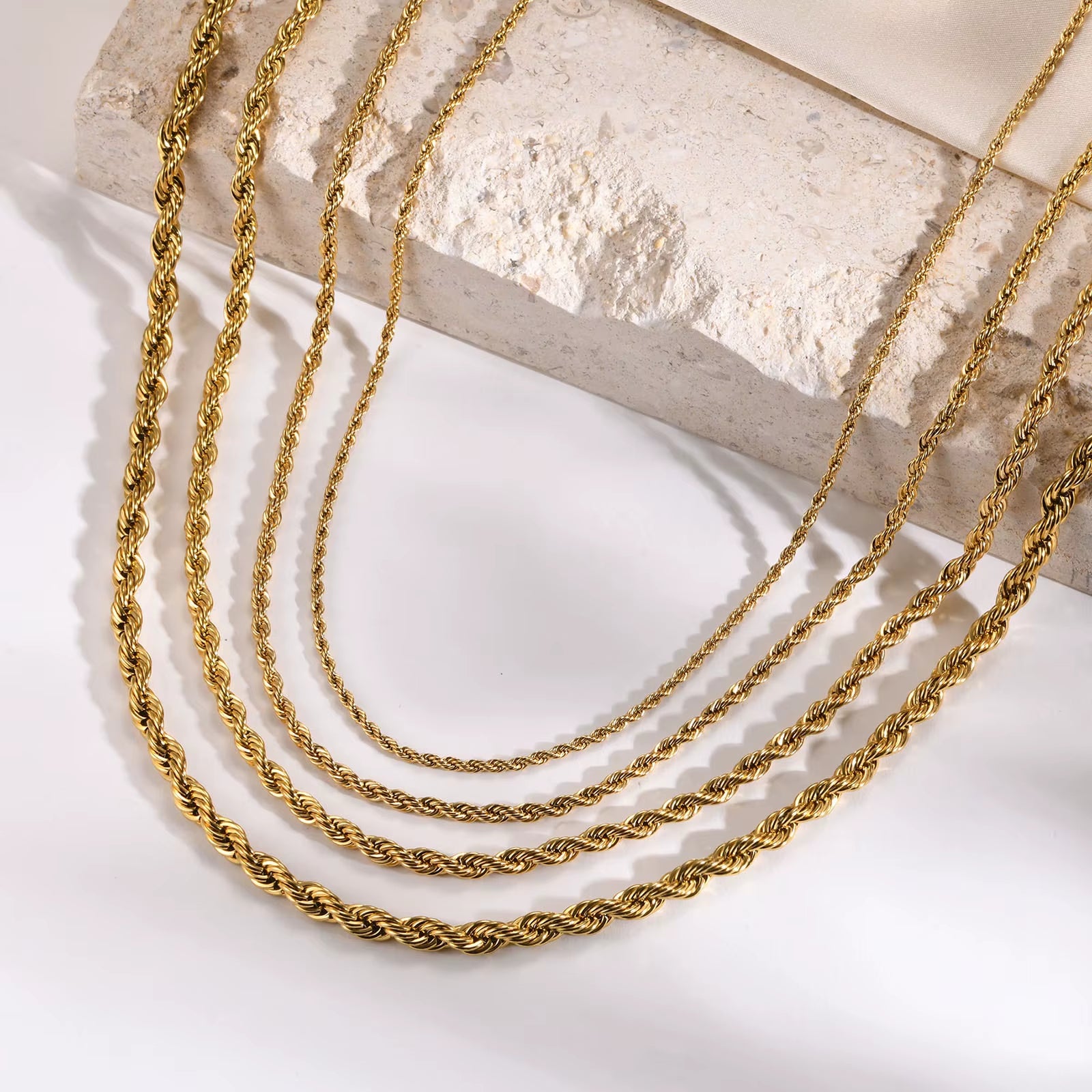 Joolim Jewelry 18K Gold Plated Simple Rope Chain Necklace Stainless Steel Stackable Jewelry Wholesale 2/3/4/5MM