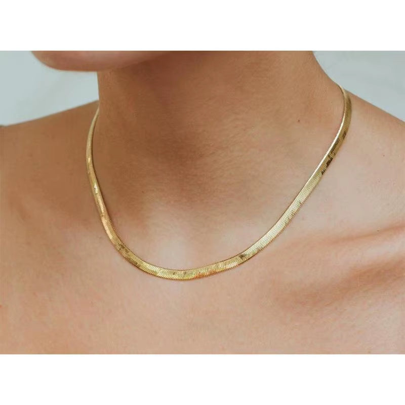 JOOLIM Ready to Ship High End Stainless Steel Band Herringbone Chain 18K Gold Plated Necklace 5Mm