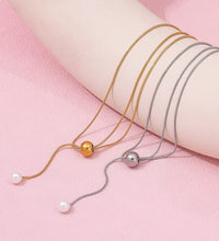 Joolim Snake Chain Pull-Out Type Adjustable Pearl Pendant Necklace Stainless Steel Lariat Necklace Jewelry Wholesale Drop Shippi