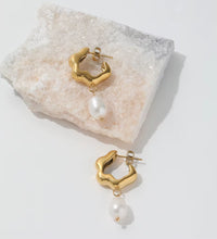 JOOLIM Jewelry PVD 18K Gold Plated Tarnish Free Flower Shape Freshwater Natural Pearl Drop Earring Stainless Steel Jewelry