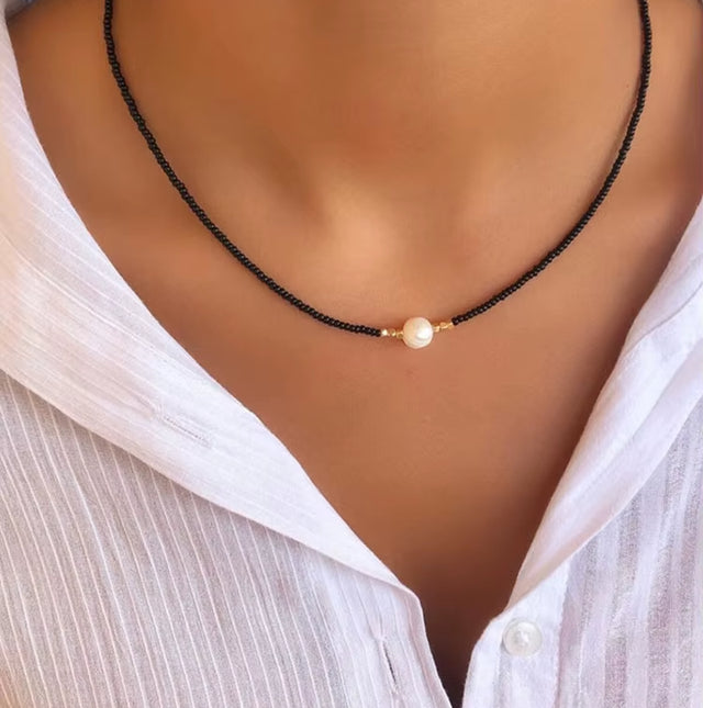 JOOLIM High End Stainless Steel Bohemia Style Turquoise Red Black White Small Seed Bead Pearl Choker Necklace Stainless Steel