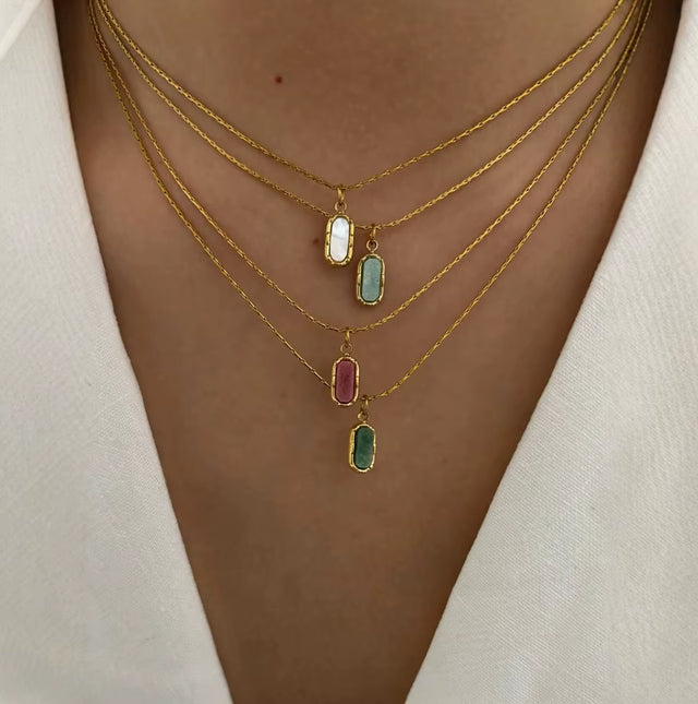 JOOLIM High End Stainless Steel Oval Colorful Natrual Stone Pendant Necklace 18K Gold Plated Jewelry Wholesale