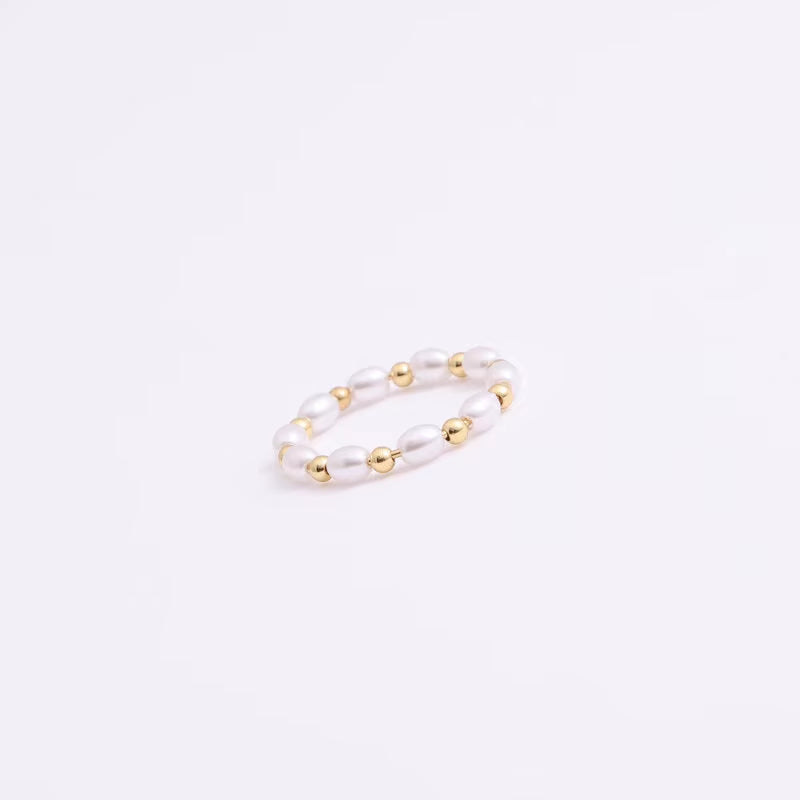 High End 18K Gold Plated Dainty Fresh Water Pearl Beads Rings Stainless Steel Jewelry Trendy Finger Ring