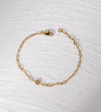 18K PVD Gold Plated Waterproof Stainless Steel Paper Clip Chain round Zirconia Bracelet for Women Wholesale Jewelry