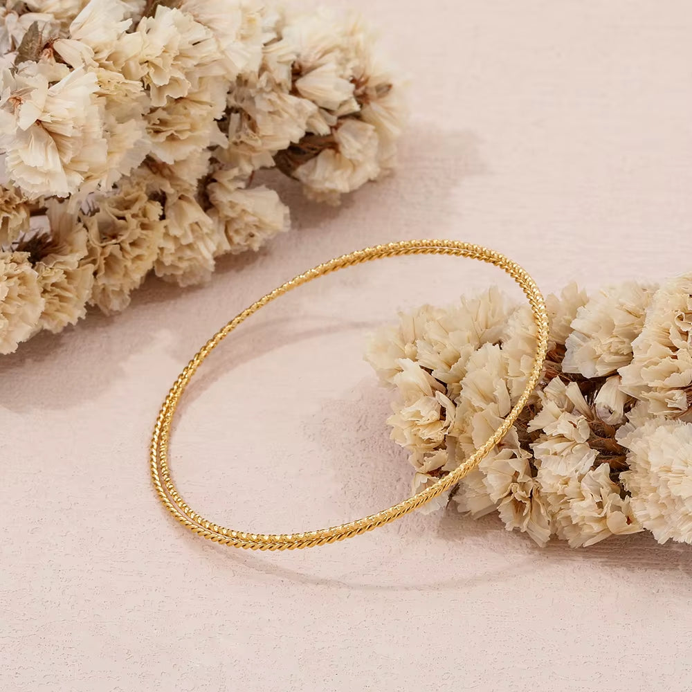 High End PVD 18K Gold Plated Fine Dainty Twist Rope Bangle Bracelet Stainless Steel Jewelry