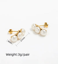 Trendy High Quality PVD 18K Gold Plated 3 Pearl Stud Earrings Stainless Steel Fashion Earring Wholesale