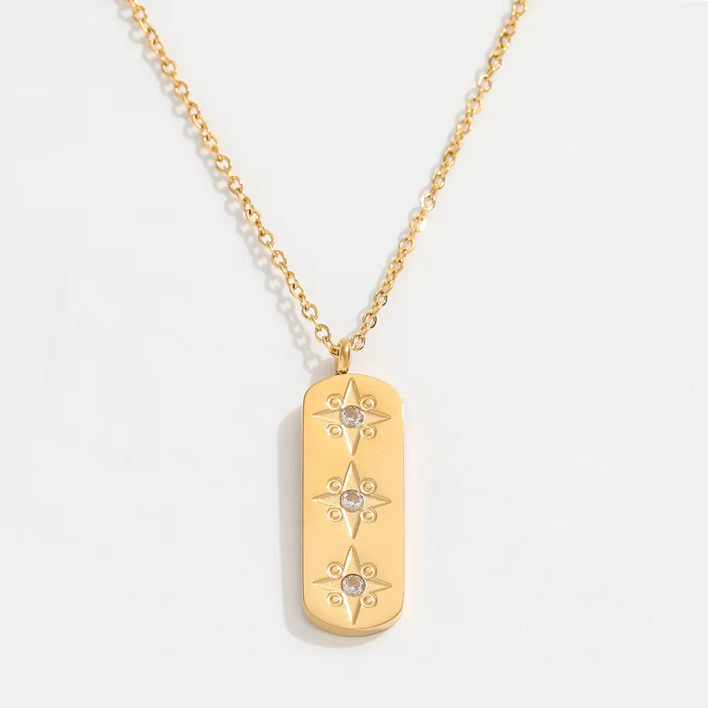 Joolim 18K Gold Plated Jewelry Star Zirconia Rectangle Pendant Dainty Chain Necklace Stainless Steel Jewelry