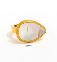 18K PVD Gold Plated White Big Shell Waterdrop Stainless Steel Stamp Ring Trendy Jewelry Wholesale Gift