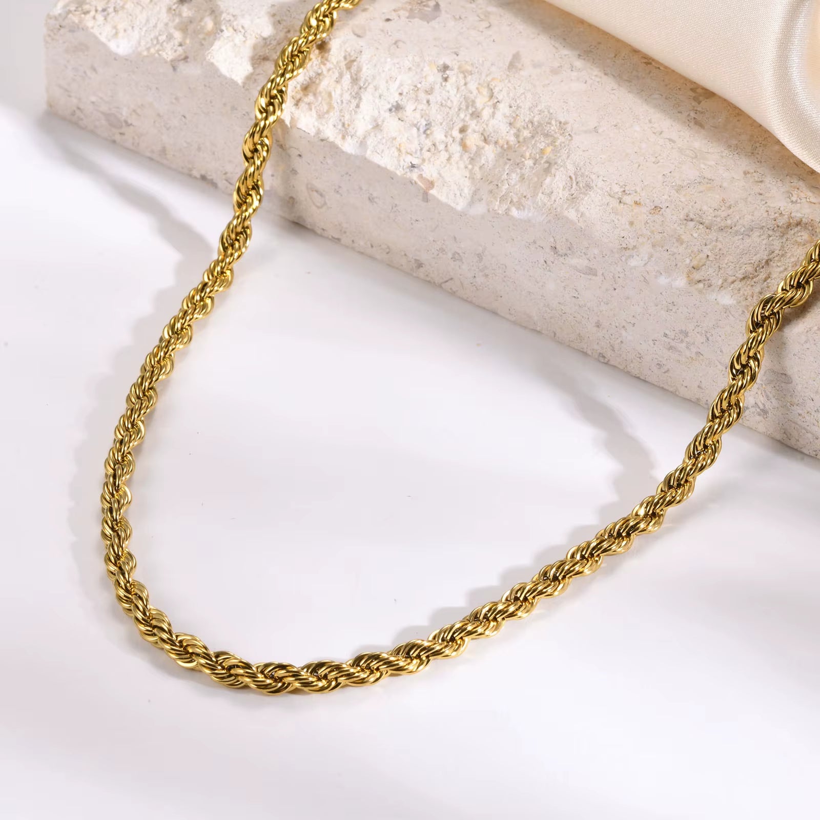 Joolim Jewelry 18K Gold Plated Simple Rope Chain Necklace Stainless Steel Stackable Jewelry Wholesale 2/3/4/5MM