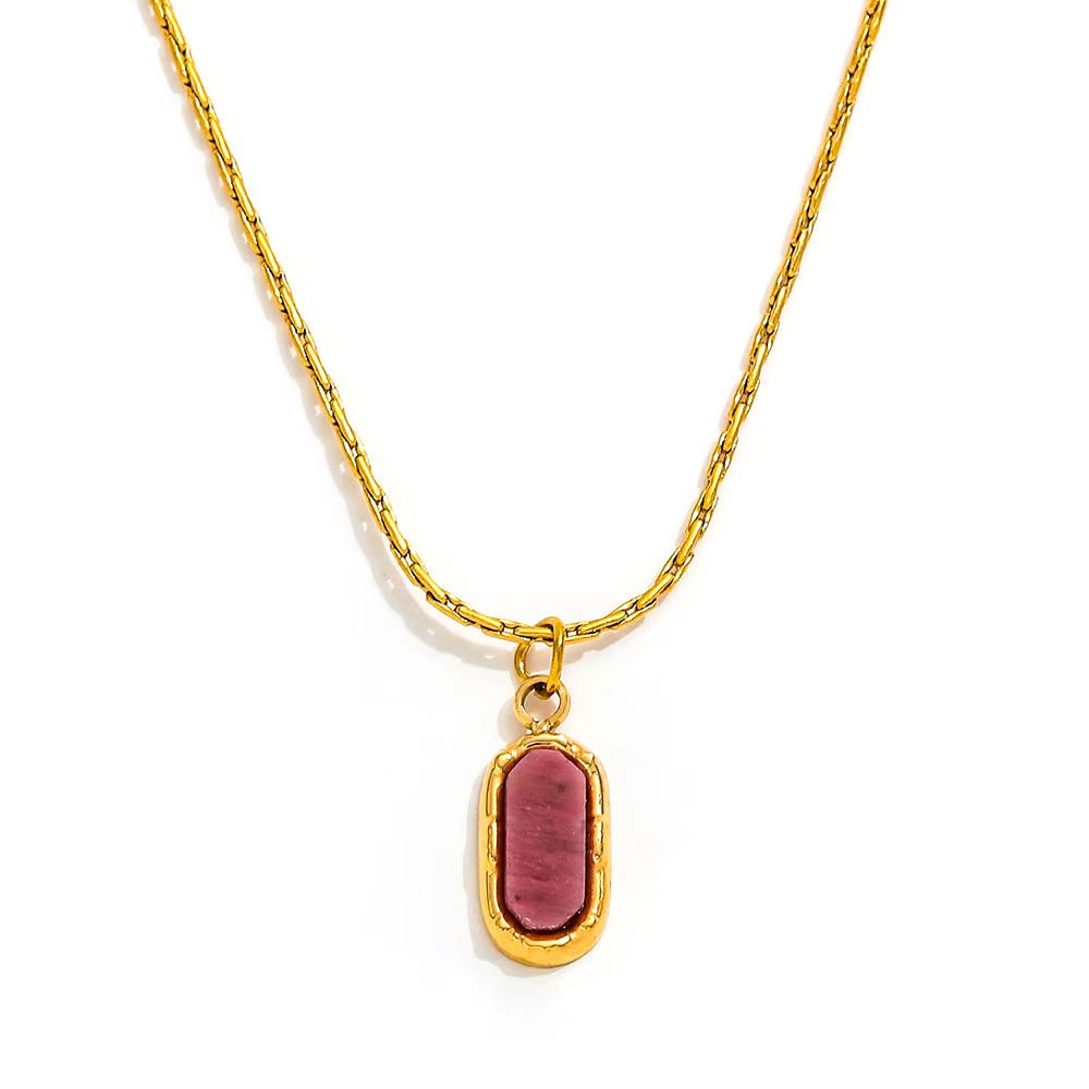JOOLIM High End Stainless Steel Oval Colorful Natrual Stone Pendant Necklace 18K Gold Plated Jewelry Wholesale