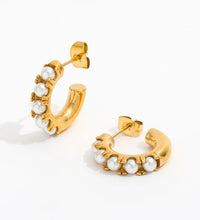 New Trendy Earring 18K Gold Plated Basic Pearl Hoop Earrings for Women Stainless Steel Fashion Jewelry Wholesale
