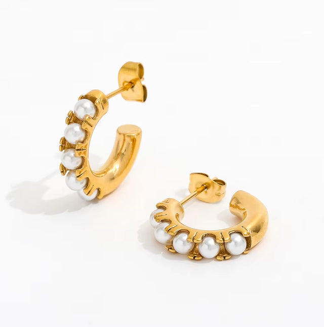 New Trendy Earring 18K Gold Plated Basic Pearl Hoop Earrings for Women Stainless Steel Fashion Jewelry Wholesale