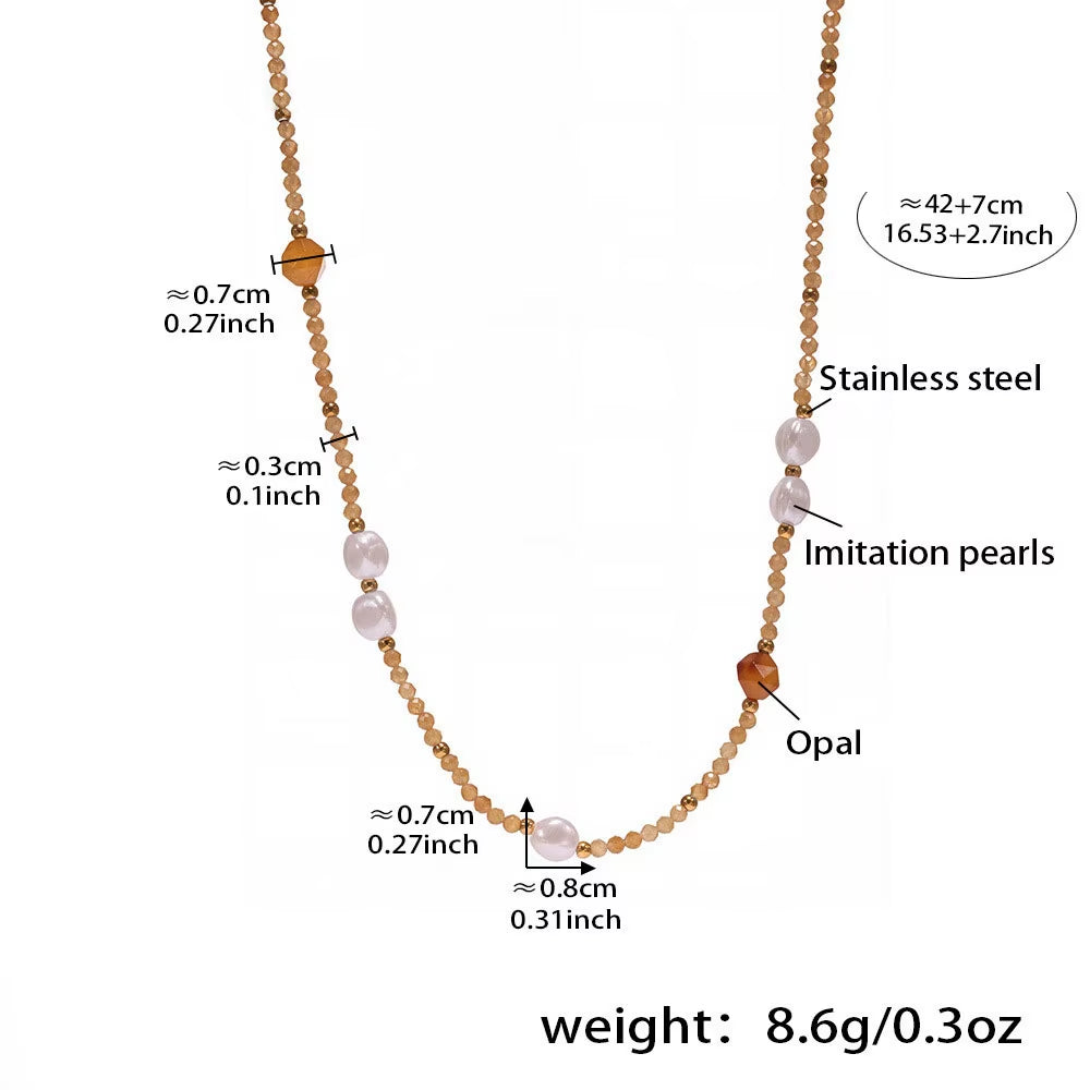 New Trendy Natural Stone Imitation Pearl Stainless Steel Pedant Necklace Waterproof Fashion Jewelry