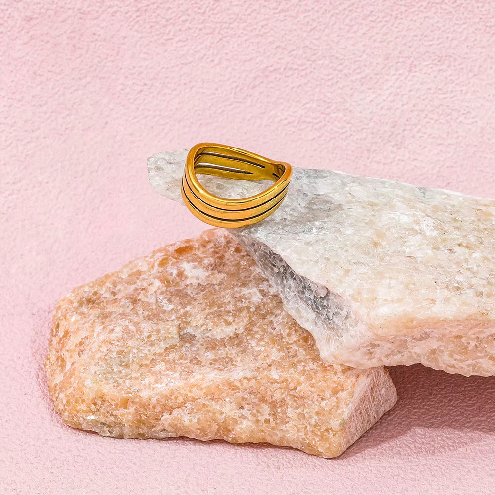 Joolim High End 18K Gold Plated Three Layer Hollow Waved Ring for Women Finger Ring Wholesale