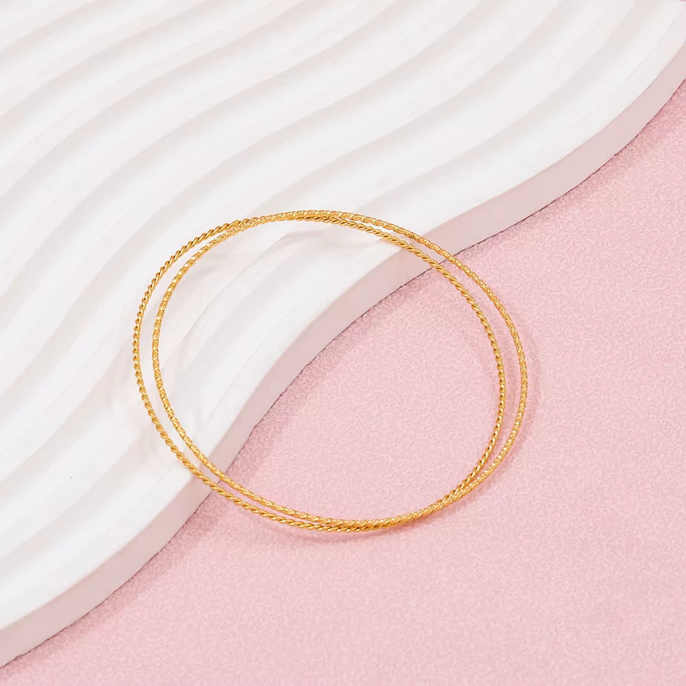 High End PVD 18K Gold Plated Fine Dainty Twist Rope Bangle Bracelet Stainless Steel Jewelry