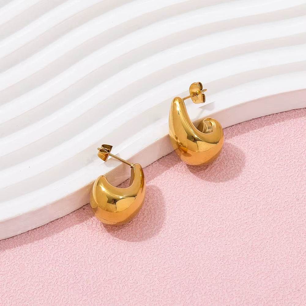 Trend 18K PVD Gold Plated Waterproof Hollow Waterdrop Stainless Steel Hoop Earring Fashion Jewelry