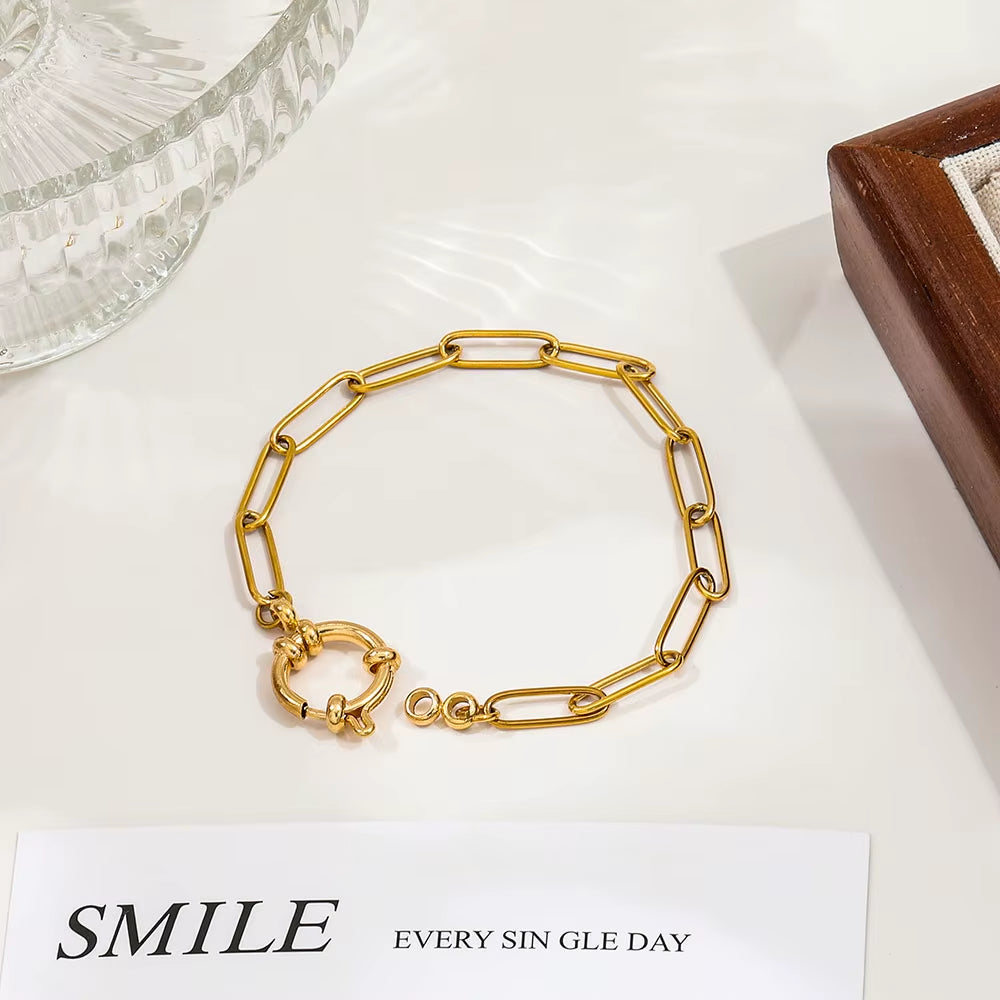 High End Gold Plated Fashion Waterproof&No Fade Dainty Small Square Chain Bubble Stainless Steel Bracelet Wholesale Jewelry