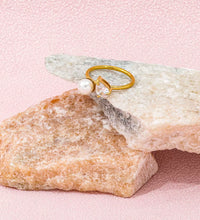 Trendy Fashion Ring with Water Drop Zircon Imitation Pearl 18K Gold Plated High End Stainless Steel for Gift