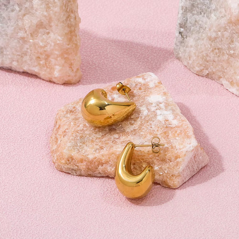 Trend 18K PVD Gold Plated Waterproof Hollow Waterdrop Stainless Steel Hoop Earring Fashion Jewelry