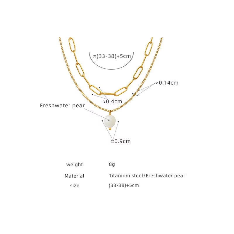 JOOLIM Ready to Ship High End 18K Gold Plated Stainless Steel Single Fresh Water Pearl Pendant Double-Layer Chain Necklace