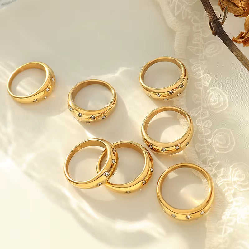 Joolim Jewelry Wholesale 18K Gold Plated Starry Sky Zirconia Gradient Stainless Steel Rings for Women Rings