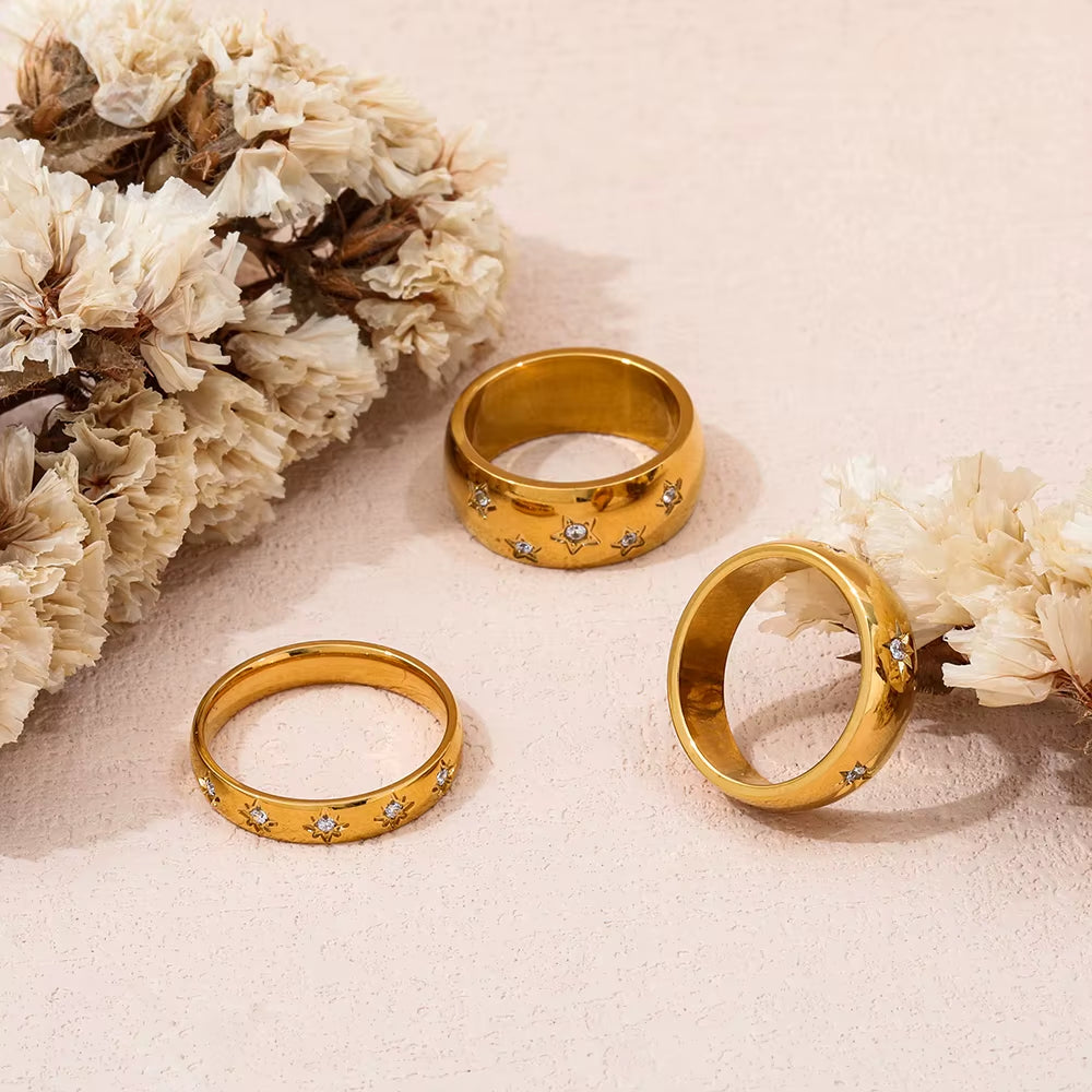 Joolim Jewelry Wholesale 18K Gold Plated Star Zirconia Stainless Steel Ring for Women Dainty Ring
